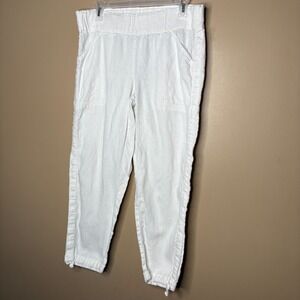 Pure Jill Linen Pants White Drawstring Ankle Elastic Waist Women's Small